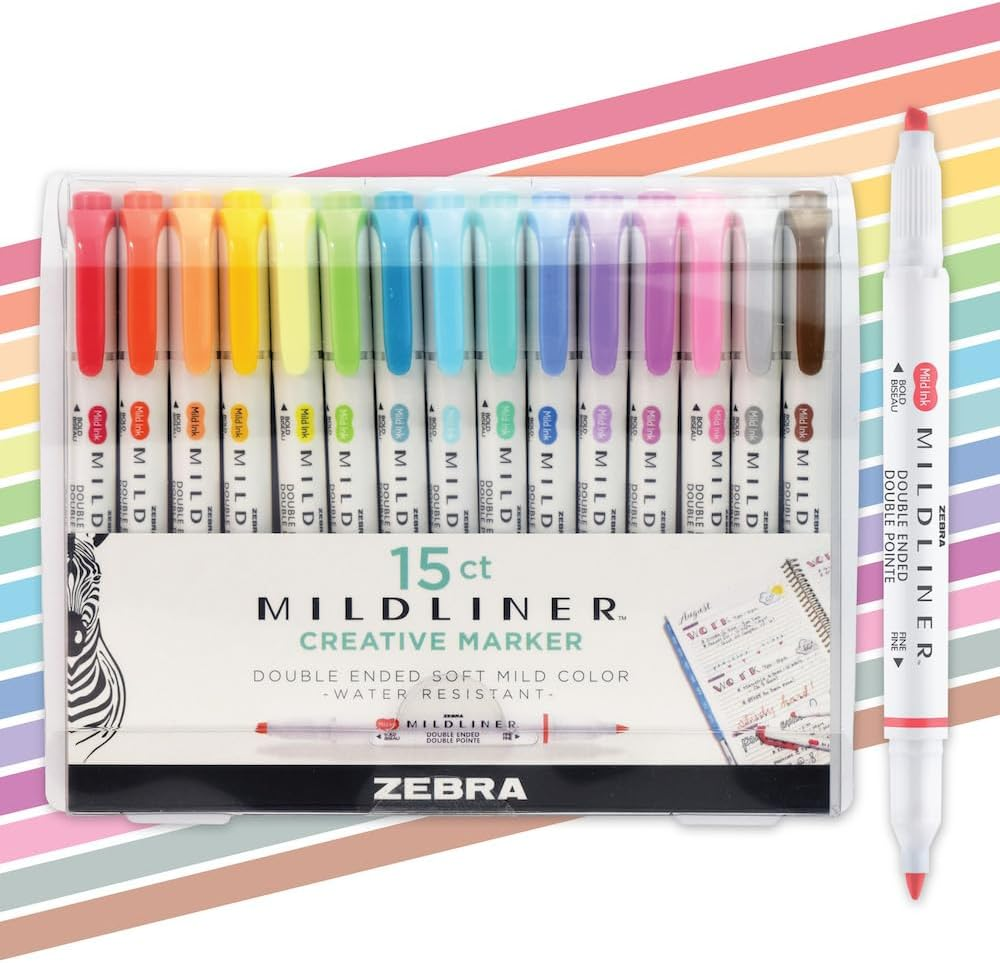 Zebra Mildliners (soft aesthetic, gentle color-coding)