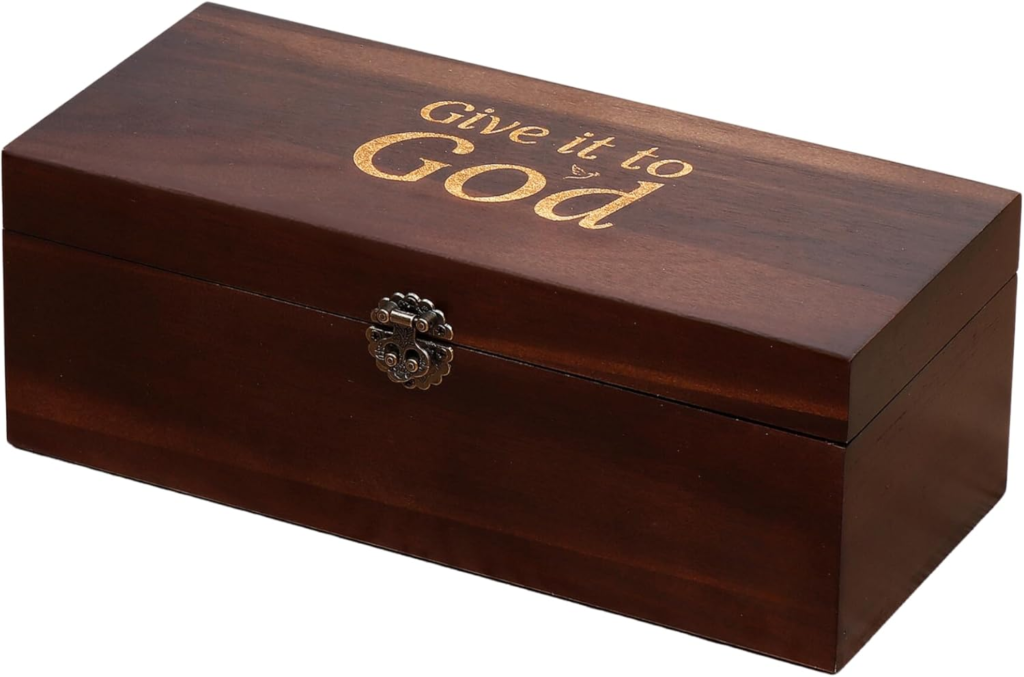 Prayer Box – Acacia Wood & Metal, Engraved “Give it to God,” Includes Prayer & Praise Cards
